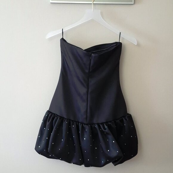 NWT Zara satin effect rhinestone applique balloon hem mini dress, XS - Picture 13 of 14